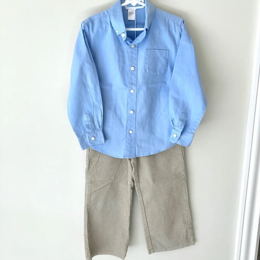 Janie and Jack Blue Shirt & Tan Corduroy Pants 5